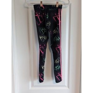 Adidas Little Girls Black Spray Paint Logo Full Length Sport Leggings M
